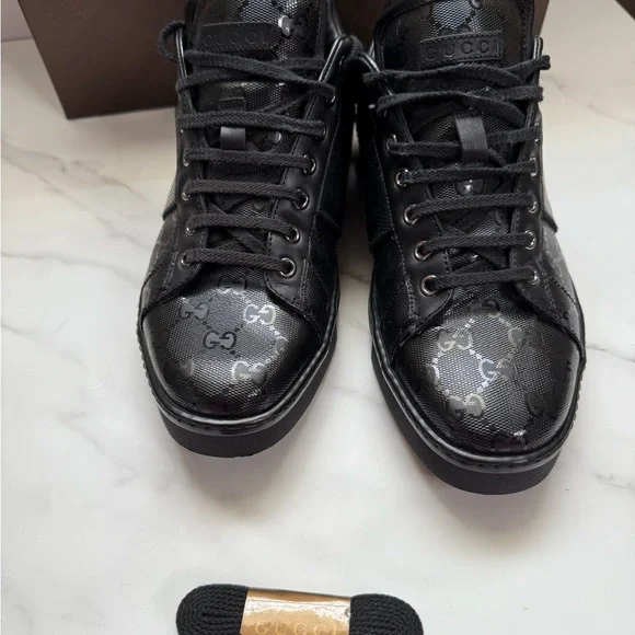 Gucci Black Monogram Sneakers AUTHENTIC - Picture 4 of 14